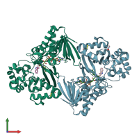 PDB entry 5g3u coloured by chain, front view.