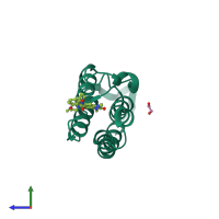 Monomeric assembly 1 of PDB entry 5g4s coloured by chemically distinct molecules, side view.
