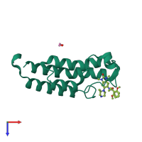 Monomeric assembly 1 of PDB entry 5g4s coloured by chemically distinct molecules, top view.
