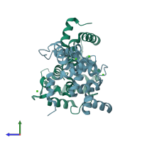 PDB entry 5g58 coloured by chain, side view.
