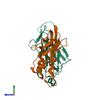 PDB entry 5g5d coloured by chain, side view.