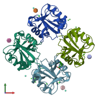 PDB entry 5g6u coloured by chain, front view.