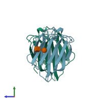 PDB entry 5gal coloured by chain, side view.