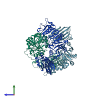 PDB entry 5ggf coloured by chain, side view.