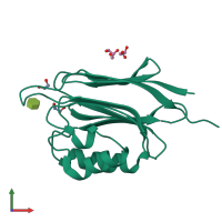 Monomeric assembly 1 of PDB entry 5ggk coloured by chemically distinct molecules, front view.