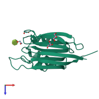 Monomeric assembly 1 of PDB entry 5ggk coloured by chemically distinct molecules, top view.