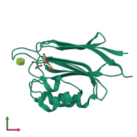 Monomeric assembly 2 of PDB entry 5ggk coloured by chemically distinct molecules, front view.