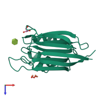 Monomeric assembly 2 of PDB entry 5ggk coloured by chemically distinct molecules, top view.