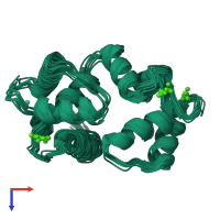 PDB entry 5ggm coloured by chain, ensemble of 10 models, top view.