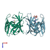 PDB entry 5gho coloured by chain, top view.