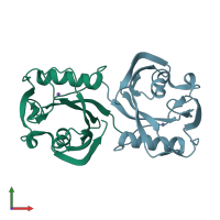 PDB entry 5ghp coloured by chain, front view.