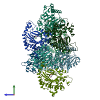 PDB entry 5gja coloured by chain, side view.