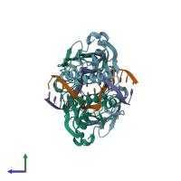 PDB entry 5gke coloured by chain, side view.