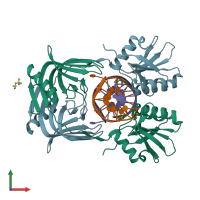 PDB entry 5gkf coloured by chain, front view.
