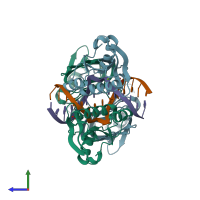 PDB entry 5gkh coloured by chain, side view.