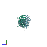 PDB entry 5gkj coloured by chain, side view.