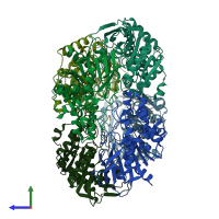 PDB entry 5gma coloured by chain, side view.