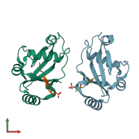 PDB entry 5gmv coloured by chain, front view.