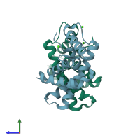 PDB entry 5gnf coloured by chain, side view.