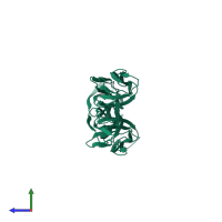 Homo dimeric assembly 1 of PDB entry 5gni coloured by chemically distinct molecules, side view.