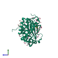 PDB entry 5gnk coloured by chain, side view.