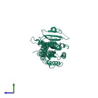PDB entry 5gnr coloured by chain, side view.