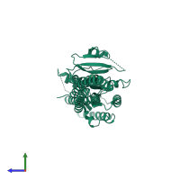 PDB entry 5gnt coloured by chain, side view.