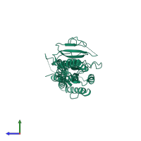 PDB entry 5gnu coloured by chain, side view.