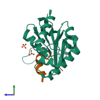 PDB entry 5gnv coloured by chain, side view.
