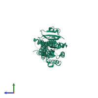 PDB entry 5goe coloured by chain, side view.