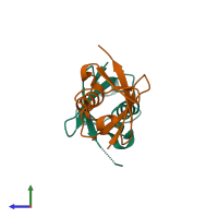 PDB entry 5gog coloured by chain, side view.