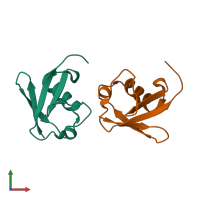 PDB entry 5goj coloured by chain, front view.