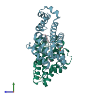 PDB entry 5gp9 coloured by chain, side view.