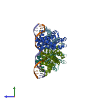PDB entry 5gpc coloured by chain, side view.
