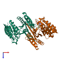 PDB entry 5grf coloured by chain, top view.