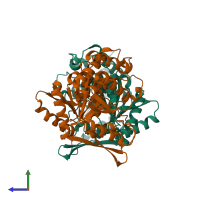 PDB entry 5grh coloured by chain, side view.