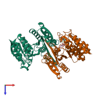 PDB entry 5grl coloured by chain, top view.