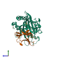 PDB entry 5gsd coloured by chain, side view.