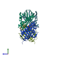 PDB entry 5gte coloured by chain, side view.