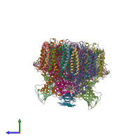 PDB entry 5gth coloured by chain, side view.