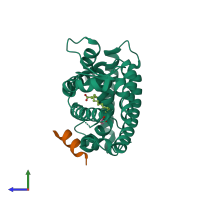 PDB entry 5gtp coloured by chain, side view.