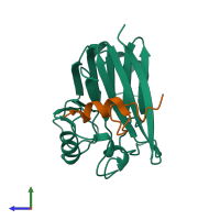 PDB entry 5gtu coloured by chain, side view.