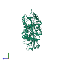 PDB entry 5gu6 coloured by chain, side view.