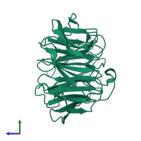 PDB entry 5gva coloured by chain, side view.