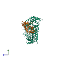 PDB entry 5gve coloured by chain, side view.