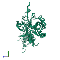 PDB entry 5gvq coloured by chain, ensemble of 20 models, side view.