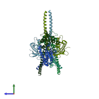 PDB entry 5gw0 coloured by chain, side view.