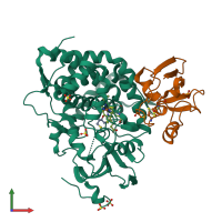 PDB entry 5gxg coloured by chain, front view.