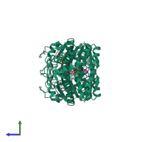 Homo dimeric assembly 1 of PDB entry 5gy7 coloured by chemically distinct molecules, side view.