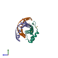 PDB entry 5gzb coloured by chain, side view.